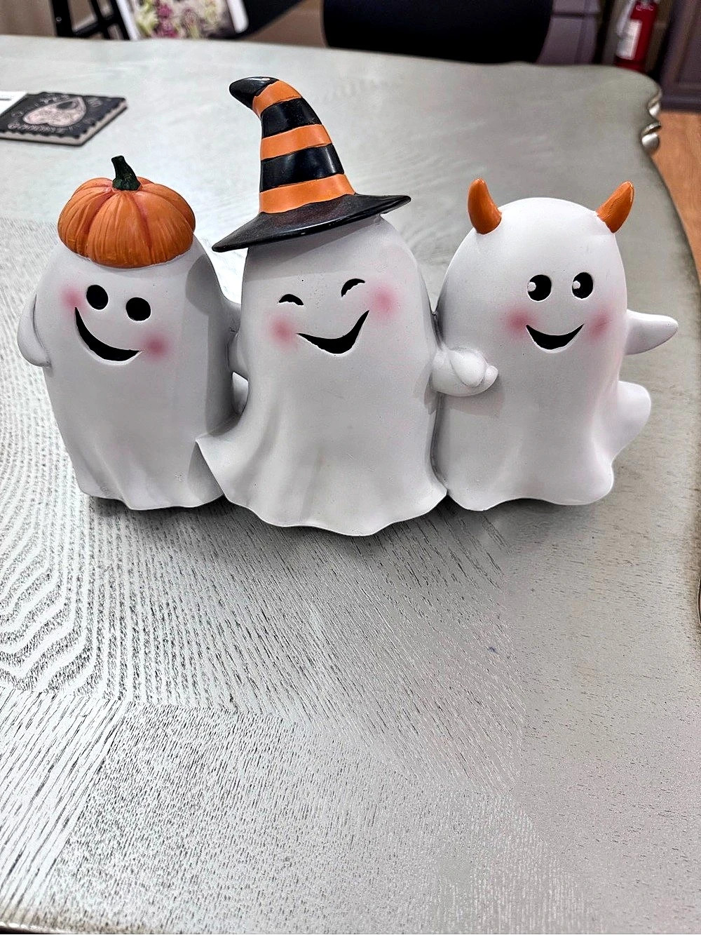 Halloween Ghost Figurine Set of 3, White & Orange